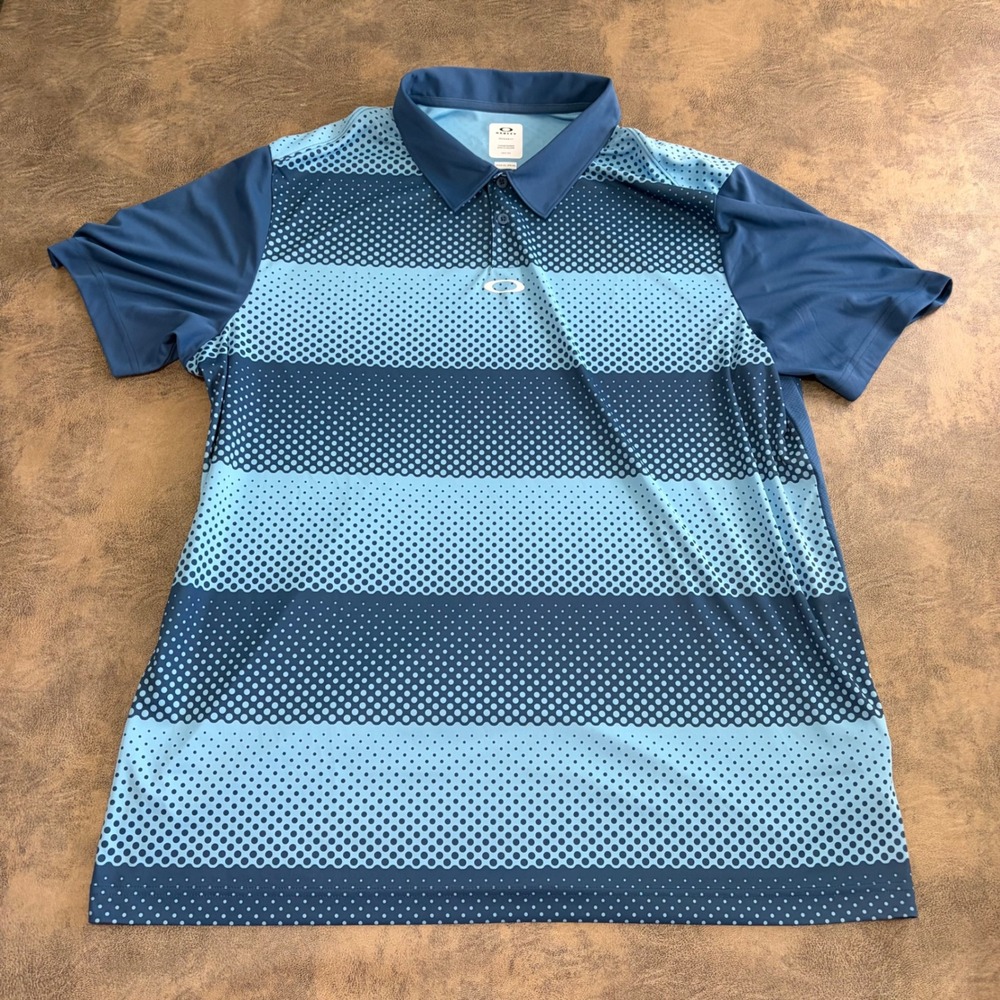 Oakley Polo Shirt Mens 2XL Blue‎ Dot Gradient Stripe FOA400133 Regular Fit